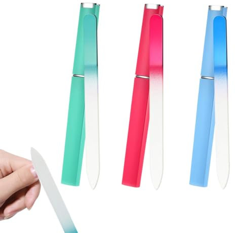 CATOR 3 Pcs Glass Nail File with Case, Czech Glass Nail File, Professional Nail File for Natural Nails, Precision Filing, Smooth Finish, Nail File
