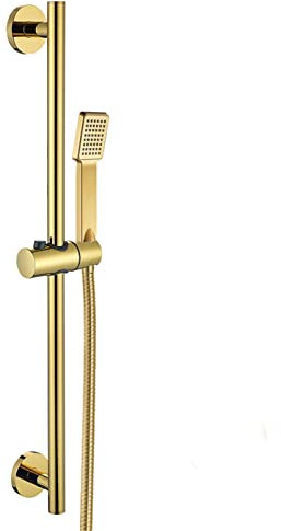 Cabezal de ducha cuadrado de mano con barra deslizante de altura ajustable, kit de ducha de mano de acero inoxidable con manguera de montaje en pared, kit de ducha para exteriores, acabado dorado