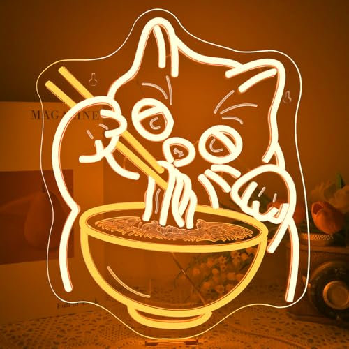 VYXIN Cartel de neón con diseño de gato ramen colorido, pared de letrero de neón LED, para restaurar ramen, cocina, snack, comedor, brunch, fiesta, hogar, tienda, regalos