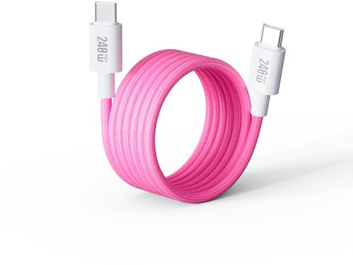 Mizi 240W Magnetic USB C Cable [1M Auto-Coiled], Fast Charging Type-C Charger Cord for iPhone 16/15/14 Pro Max, MacBook, iPad, Sam sung Galaxy S24/S23, Pixel & More – Pink