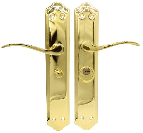 Micel - 02036 - Juego de manilla con condena para picaportes de 47 mm, mano derecha, incluye muletilla con 2 llaves, acabado latonado, color dorado, 120x256x55 mm