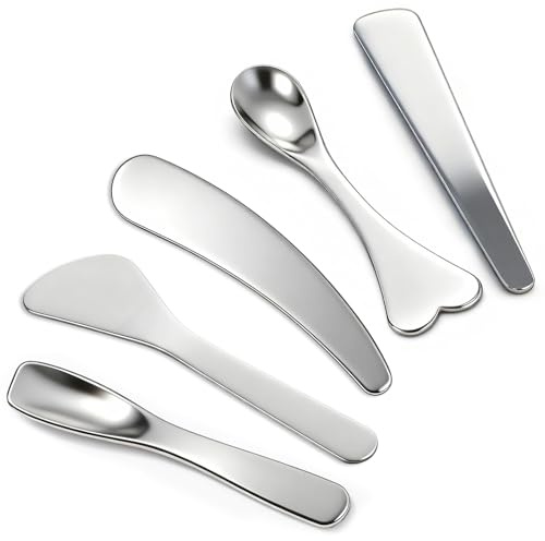 5PCS Stainless Steel Makeup Spatula 5 styles Metal Cosmetic Spatula Mini Skincare Spatulas Multi-functional Beauty Spatulas Facial Beauty Accessories for Personal Facial Care Makeup Cosmetics Tools