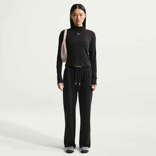 Nike Sportswear Chill Knit Schmal Geschnittenes Longsleeve Mit Stehkragen Für Damen, Black/White, HV5027-013, XS