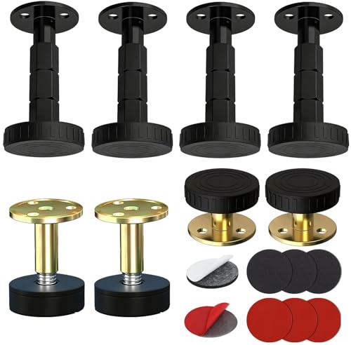 YGCQFH 8 Stück Abstandshalter Wand, Verstellbare Anti-Shake Stopper, 4X Groß (77-112mm) + 4X Klein (33-40mm) justierbar, Stabilisator für Kopfteil, Schrank, Sofa gegen Wand, Einfache Montage, Schwarz