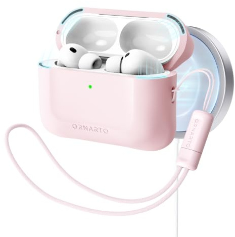 ORNARTO für AirPods Pro 3 Hülle für MagSafe mit Handschlaufe, Rosa | Perfekte Passform, Starke magnetische Verschluss, gute Qualität, gute Haptik, Toller Schutz, hochwertig verarbeitet, stilvoll
