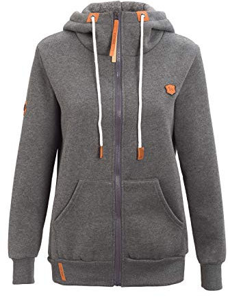 Les umes Womens High Neck Hoodies Sweatshirts Full-Zip Hooded Long Sleeve Outerwear Hoody Jackets Tops With Drawstring UK 8-10/Tag Size M Dark Grey