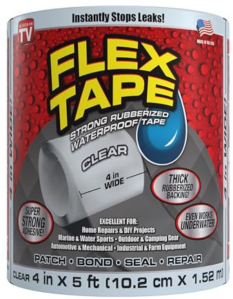 Flex Tape, Cinta impermeable de goma gruesa y flexible original, sella y parche, funciona bajo el agua, interior y exterior, reparación de fontanería y piscina, transparente, 4 pulgadas x 5 pies
