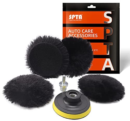 SPTA 80mm Lucidatura Pad Lana Lucidatura Pastiglie Ceretta Kit lana di agnello con gancio e lucidatura Pad Cuffia per lucidatrice