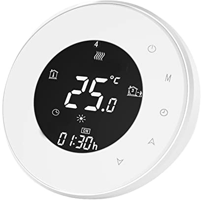 Qiumi Smart WiFi Thermostat, programmierbar für Wasser, 5A 95-240V, Alexa | Rundes LCD-Display, kompatibel mit Google Home & IFTTT, App-Steuerung.