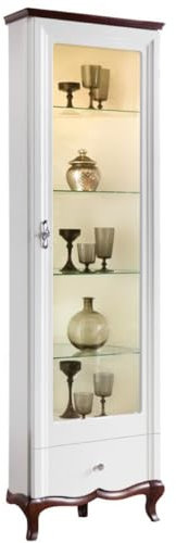 Casa Padrino Luxus Art Deco Vitrinenschrank Weiß/Dunkelbraun 64 x 52,1 x H. 209,5 cm - Beleuchteter Wohnzimmerschrank mit Glastür und Schublade - Wohnzimmermöbel
