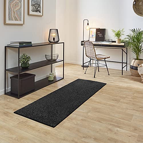 Carpet Studio Ohio Teppich Läufer 67x180cm, Weicher Kurzflor Teppich Läufer Flur, Schlaffzimmer, Wohnzimmer & Küche, Pflegeleicht, Geruchsneutral - Anthrazit