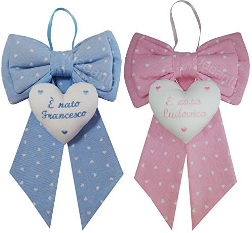 fiocco nascita coccarda nascita da personalizzare con il nome ricamato del tuo bambino/a Made in Italy (Rosa)