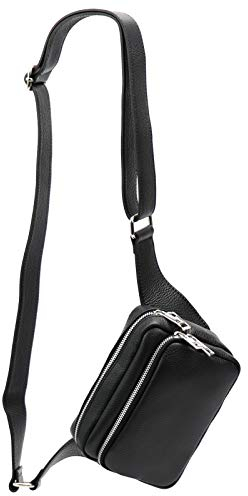 SH Leder echt Leder Hüfttasche Damen Herren Unisex Gürteltasche für Festival Reise Bauchtasche mittelgroße Crossbody Bag Frauen Ledertasche 18x13cm Jisoo G412 (Schwarz)