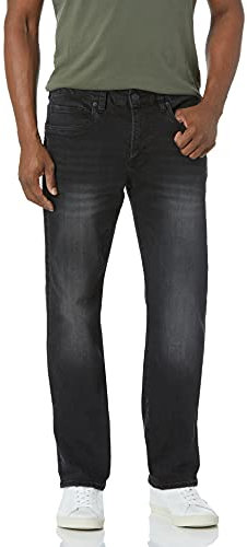 Buffalo David Bitton Herren Straight Six Jeans, Geknittertes und Dunkles Schwarz, 33W / 34L