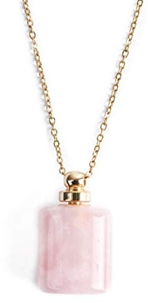YGLINE Natural Healing Stone Essential Oil Diffuser Perfume Bottle Pendant Necklace Jewelry (Rose Quartz)