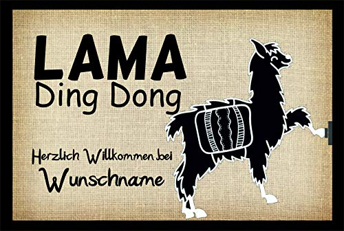 Crealuxe Fussmatte mit Wunschtext/Wunschname Lama Ding Dong - 60x40 cm - Gummi Rückseite/rutschfest - Filzoberfläche - Bedruckte Türmatte - Innenmatte - Schmutzmatte