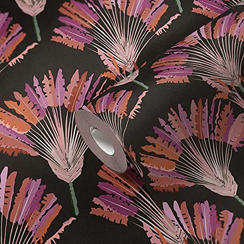 A.S. Création Architects Paper Dschungeltapete Jungle Chic Tapete tropisch PVC-freie Vliestapete lila rosa grün matt glatt 377083 37708-3, Schwarz, Orange, Violett, 10.05 m x 0.53 m