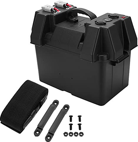 Battery Box, Qiilu Trolling Motor Power Center, Backup Battery Box Power Center Portable Marine Accessary with Voltmeter for Car RV Yacht Ship 12V