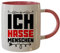 Urhome Tasse mit Spruch Ich hasse Menschen - beidseitig bedruckt - Spülmaschinenfest lustige 350ml Kaffeetasse Geschenk für Arbeit Büro Männer Frauen Freunde Kollegen Innen & Henkel Rosa Rot
