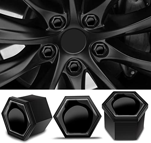SkinoEu 20 x Radschrauben Radmuttern Felgenschloss Muttern Kappen Radmutternabdeckungen Radschraubenkappen Radmutternkappen Kunstsoff Abdeckungen Universal 17 mm Schwarz NC 1