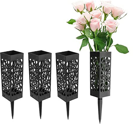 EUNEWR 4PCS Grabvasen Set,Friedhofsvase mit 5.3 Erdspieß,Wetterfest Grabschmuck,Garten Blumentöpfe Für Gräber,Outdoor Vase,Friedhof Vaseneinsatz für Grabstein Grabstätte Memorial Garden Ground