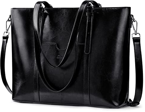 S-ZONE 15,6 Leder Umhängetasche Laptop Tragetasche Damen Handtasche mit Umhängeriemen