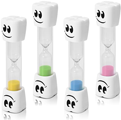 TeacherFav 2-Minuten-Zahnbürsten-Sanduhr für Kinder – Set mit 4 kleinen blauen, rosa, gelben und grünen Smiley-Sanduhren
