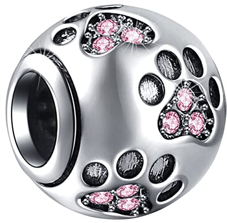 Oktober Geburtsstein Hund Pfote Druck Charms passen Pandora Valentinstag Armband, 925 Sterling Silber Dog Paw Print Perlen mit Geburt Stein, Geburtstag Geschenke für Frau/Baby Mädchen/Hochzeit