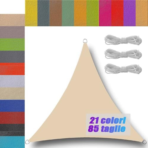 vela ombreggiante Impermeabile Triangolare 5x5x5m 98% Anti UV Traspirante in 200 g/m² PES con Corde tenda triangolare per esterni esterno giardino bordo balconi patio Beige