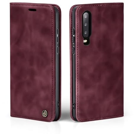 LBH Handyhülle für Huawei P30 in Weinrot mit Karten- und Geldfach Smartphone Hülle mit Standfunktion Flip Case Schutzhülle Magnetverschluss Vintage