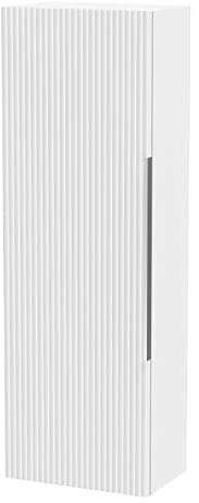 Hudson Reed FLU162 Fluted Modern Bathroom Wall Hung 1 Door Tall Unit, 400mm, Satin White