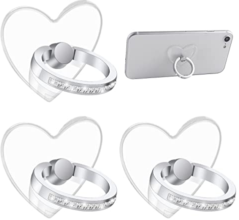 TIESOME Handy Ring Halter, 3 Pcs Transparent Telefon Stand 360 Grad Rotation Telefon Ring Unterstützung Halter mit Diamant Compatabile mit Smartphones (Heart Shape)