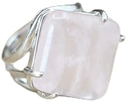 Anello quadrato con pietra naturale cabochon giallo limone giada rodonite sodalite turchese anello da donna gioielli da donna, quarzo rosa, ridimensionabile