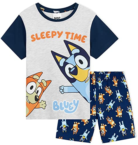 BlueY Schlafanzug Mädchen Kurz, Sommer Pyjama Set T-Shirt & Shorts - Geschenke für Kinder (Grau/Blau, 3-4 Jahre)