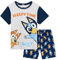 BlueY Schlafanzug Mädchen Kurz, Sommer Pyjama Set T-Shirt & Shorts - Geschenke für Kinder (Grau/Blau, 3-4 Jahre)