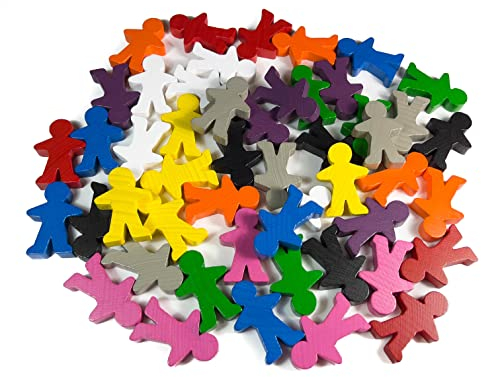 Spieltz XL Spielfiguren für Brettspiele, aus Holz. Menschen/Personen, 5 cm hoch (35x50x10 mm). Made in Germany (10 Farben: Gelb, Orange, Rot, Rosa, Lila, Blau, Grün, Schwarz, Weiß, Grau, 50 Stück)