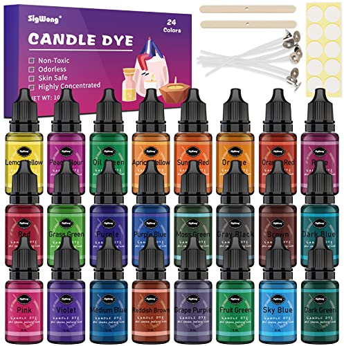 SigWong Kerzenwachs Farbe - 24 Farben Flüssiger Kerzenherstellungsfarbstoff für DIY Kerzenherstellungsbedarf Kit für Sojawachsfarbstoffe, Bienenwachs, Gelwachs, Paraffinwachs - je 10 ml