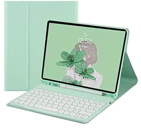 QIYIBOCASE Keyboard Case for Galaxy Tab A8 10.5 Inch 2022 Model (SM-X200/X205/X207) - Slim Leather Folio Cover with S Pen Holder - Magnetically Wireless Detachable Keyboard - Round Keys (Mint Green)