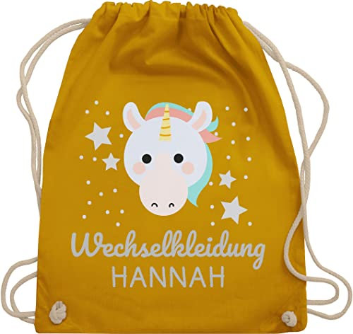 Turnbeutel Rucksack - Kita Beutel Wechselsachen Mädchen - Wechselkleidung Einhorn - Unisize - Senfgelb - kindergartenkinder rucksäcke kindergarten kindergartentasche ersatzkleidung turnsäckchen