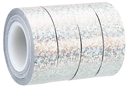 PATIKIL Scintillio Glitter Nastro 15mm x 5m, 4pz Olografico Arte Prisma Mascheratura Nastri Auto -Adesivo per Fai-da-Te Arte Artigianato Avvolgimento Decorazione, Argento Tono