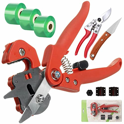 Ratschenschere Veredelungsschere Set, Garten Obstbäume Pfropfschere, 2-in-1 Professionelle Haltbar Veredelungsschere Pfropfen Schneidwerkzeug für Blumen Baum Pflanzenzweige, Rot,Style1