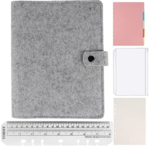 EFUTURETIME Ringbuch Filz Notizbuch A5 Binder Nachfüllbar, Filzhülle mit 90 gepunktetem Schreibpapier für Arbeit, Geschenk, Kreative Bemalung, Hellgrau