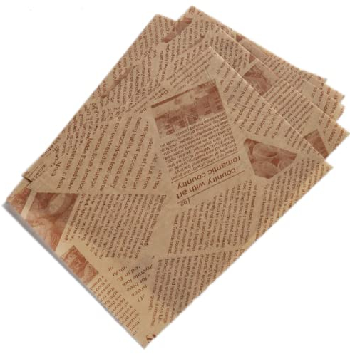 100 Papier Emballage Alimentaire, Papier Anti Graisse Alimentaire Ecologique, Papier Journal Alimentaire, Idéal pour Pain Sandwich Hamburger Frites Emballage de Cadeaux Pâtisserie (38x28cm)