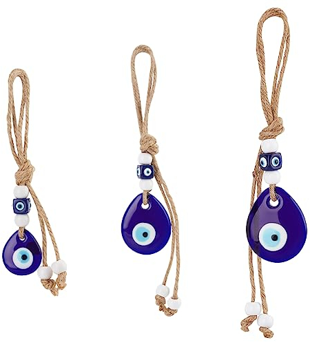 WEBEEDY 3 Stück Blauer Böser Blick Anhänger Türkisches Blaues Auge Glas Charme Anhänger Evil Eye Auto Ornament Für Rückspiegel Wandbehang Segen Ornament Türkisches Auge