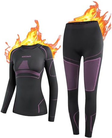 NOOYME Thermounterwäsche Damen Set Skiunterwäsche Warme Funktionsnterwäsche | Atmungsaktiv Thermowäsche Antibakteriell und Flexibel zu Hause Sport Winter