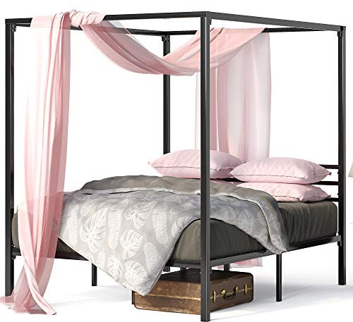 Zinus Patricia Letto 150x190 cm - Altezza 36 cm con deposito sotto il letto - Rete a baldacchino in metallo e supporto a doghe in acciaio - Nero