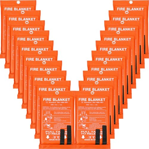 Feuerlöschdecke, Fiberglas, Feuerschutzdecke, schwer entflammbar, feuerfest, Notfall-Überlebens-Sicherheitsabdeckung für Küche, Zuhause, Auto, Büro, Camping, 99 x 99 cm, Orange, 20 Stück
