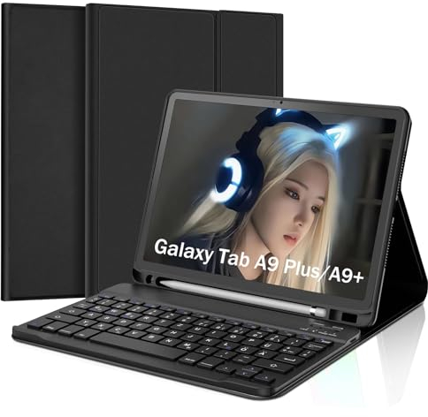 Samsung Tablet A9 Plus Tastatur - Galaxy Tab А9+ 2023 11 Zoll, Abnehmbar Tastatur Schutzhülle mit Pencil Halter für Samsung Galaxy Tab A9+ 2023 SM-X210/X215/X216 11 Zoll, QWERTZ Deutsches Layout