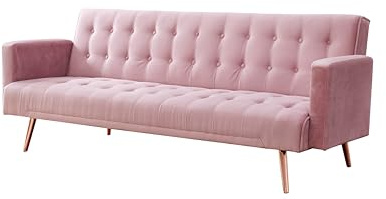 Home Detail Velvet Three Seater Sofa Bed in Grey Pink Blue or Green with Contrast Golden or Rose Gold Finish Legs (Pink Velvet)