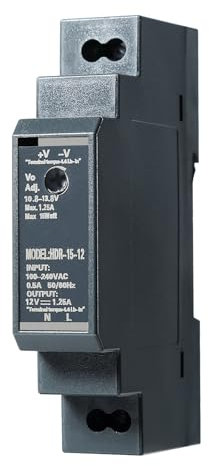 DEWIN Fuente de Alimentación para Carril DIN DC 12V 1.25A 15W - Transformador para Sistemas de Control de Automatización Industrial HDR-15-12